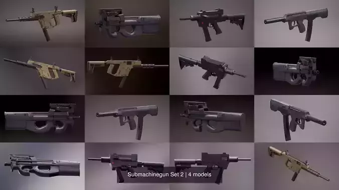 Submachinegun Set 2 rifle 3D Model Collection