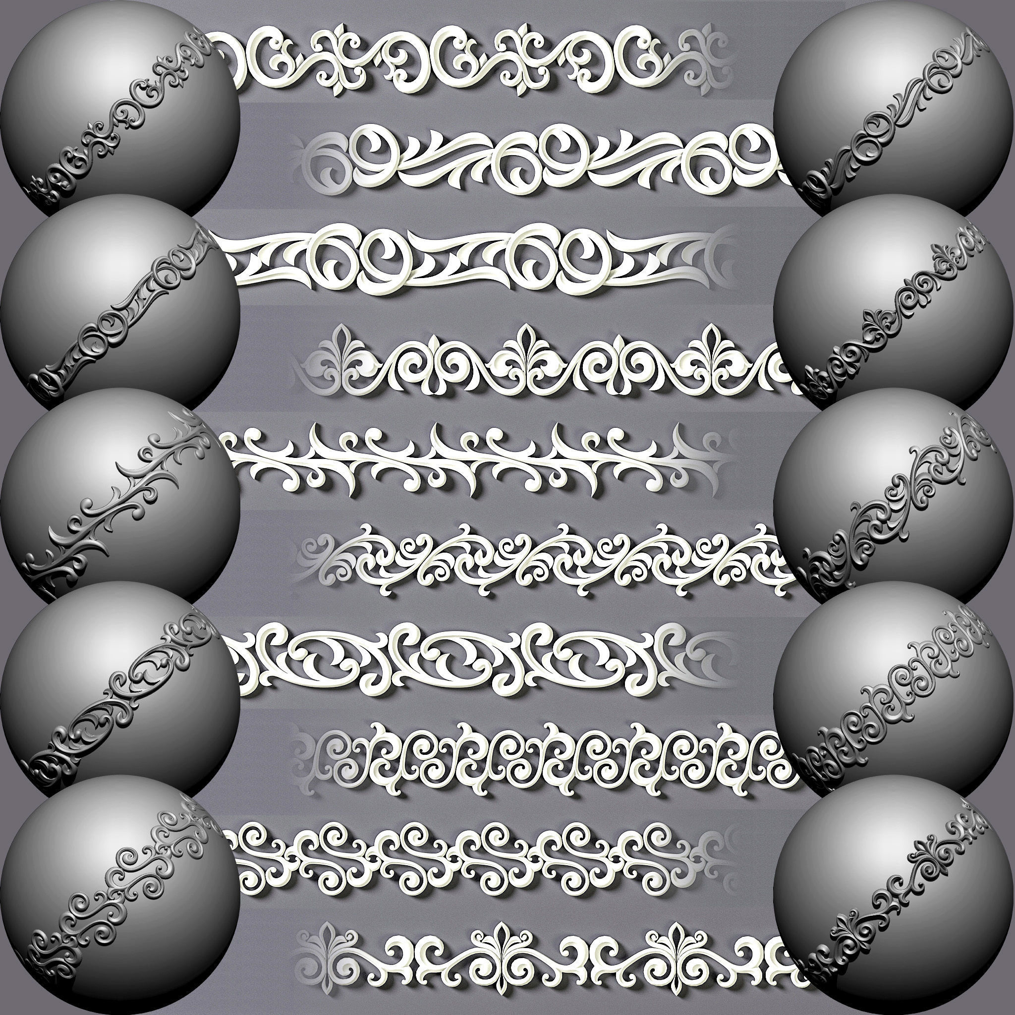 100 Seamless Trim Ornament Brushes 4K Alpha and 3DModels 3D model_12