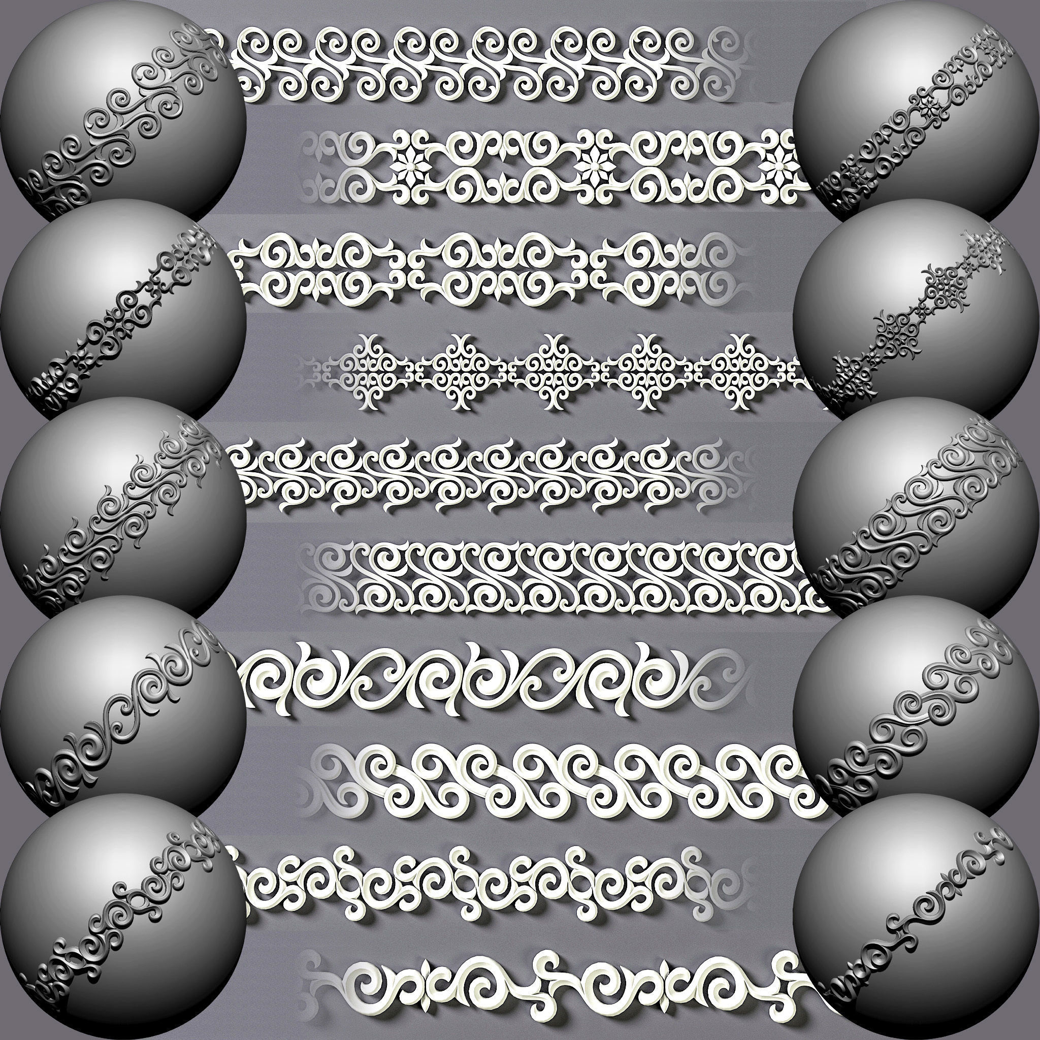 100 Seamless Trim Ornament Brushes 4K Alpha and 3DModels 3D model_4