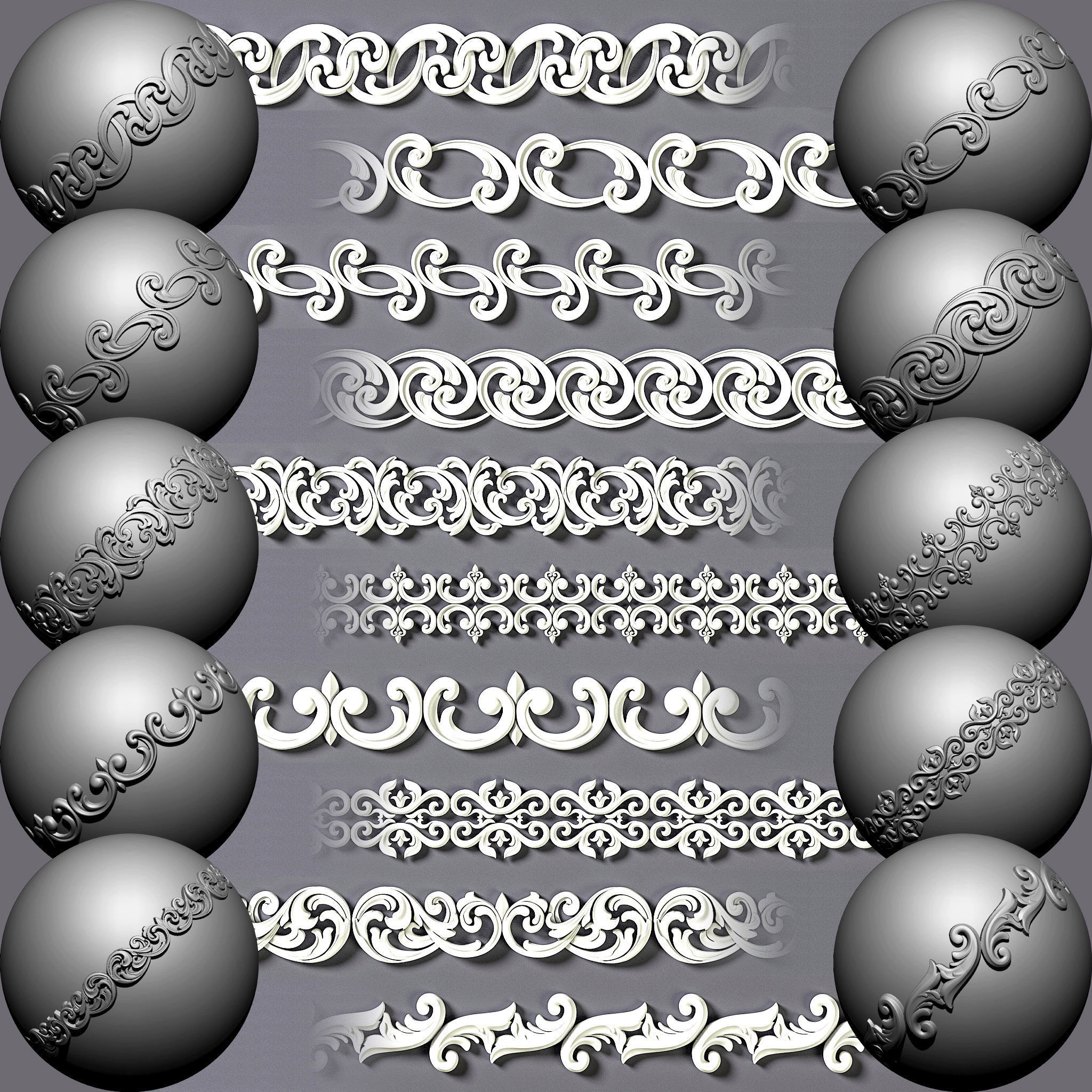 100 Seamless Trim Ornament Brushes 4K Alpha and 3DModels 3D model_5
