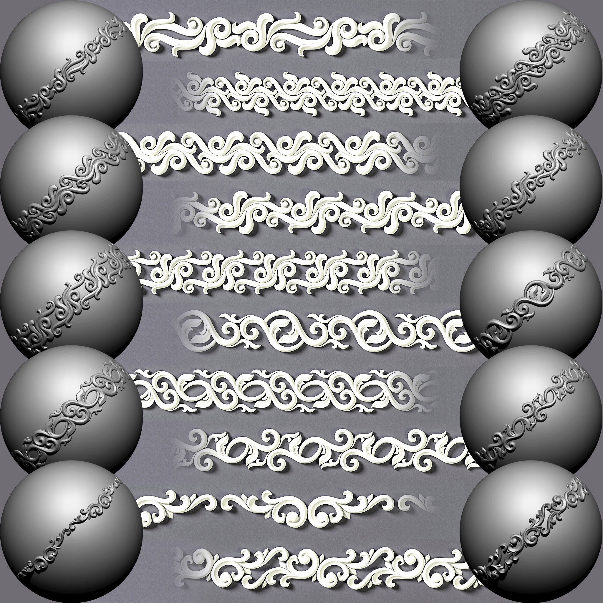 100 Seamless Trim Ornament Brushes 4K Alpha and 3DModels 3D model_3