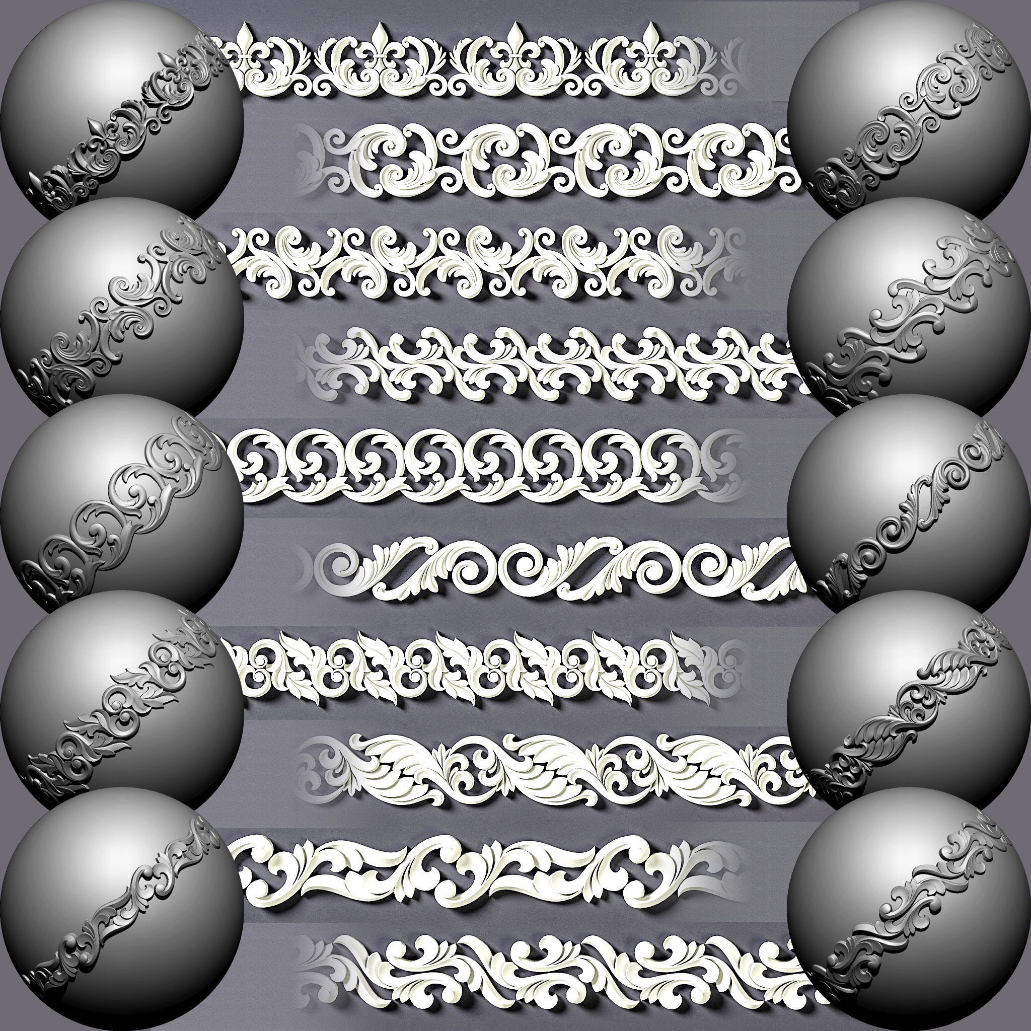 100 Seamless Trim Ornament Brushes 4K Alpha and 3DModels 3D model_10