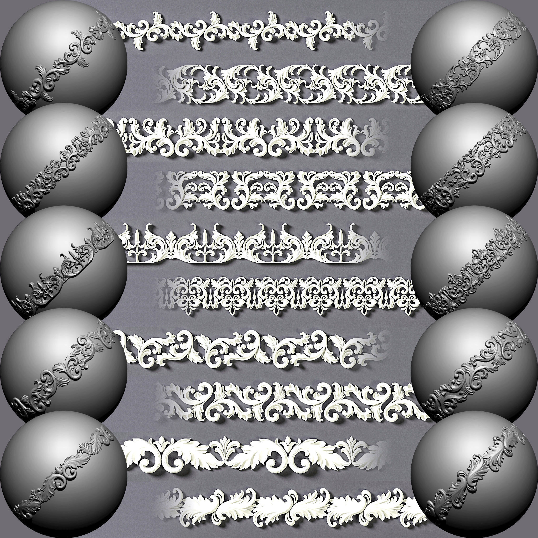 100 Seamless Trim Ornament Brushes 4K Alpha and 3DModels 3D model_6