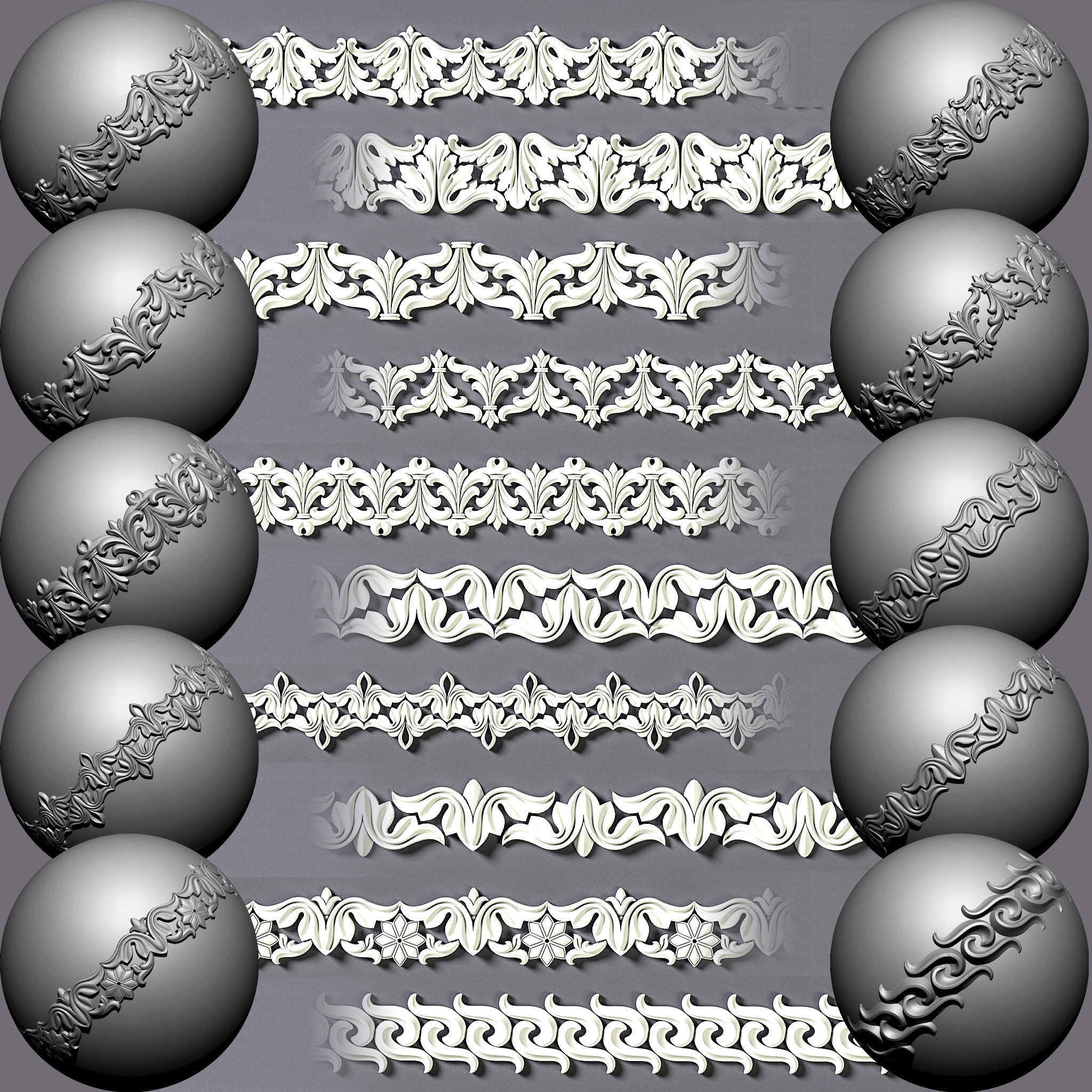 100 Seamless Trim Ornament Brushes 4K Alpha and 3DModels 3D model_7