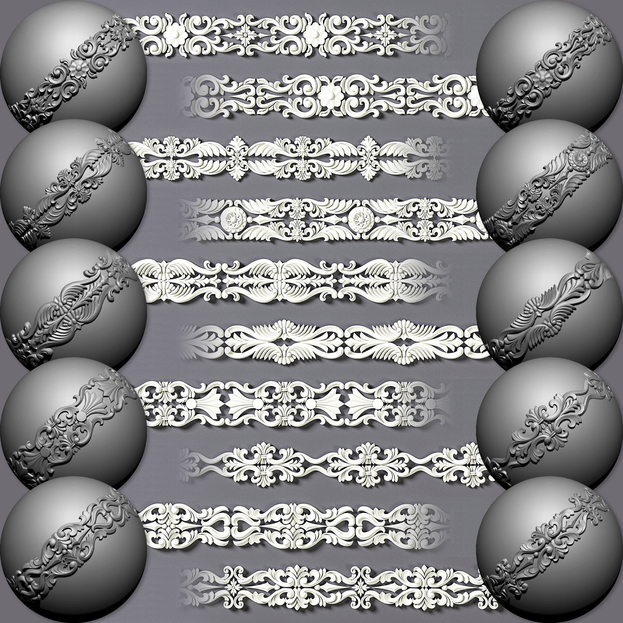 100 Seamless Trim Ornament Brushes 4K Alpha and 3DModels 3D model_2