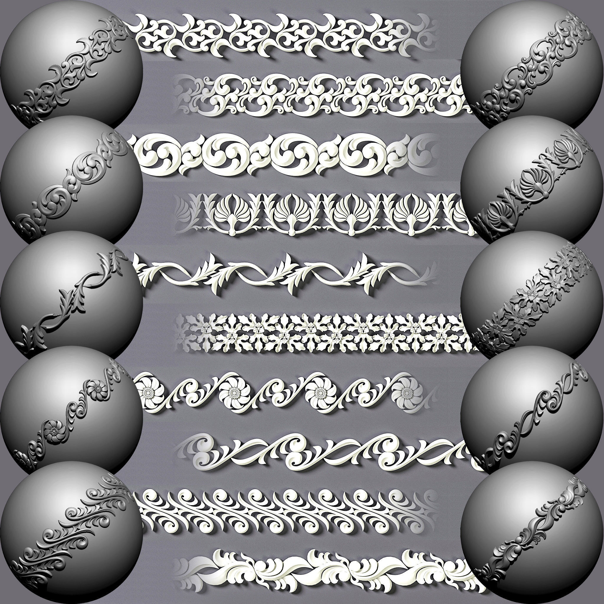 100 Seamless Trim Ornament Brushes 4K Alpha and 3DModels 3D model_8