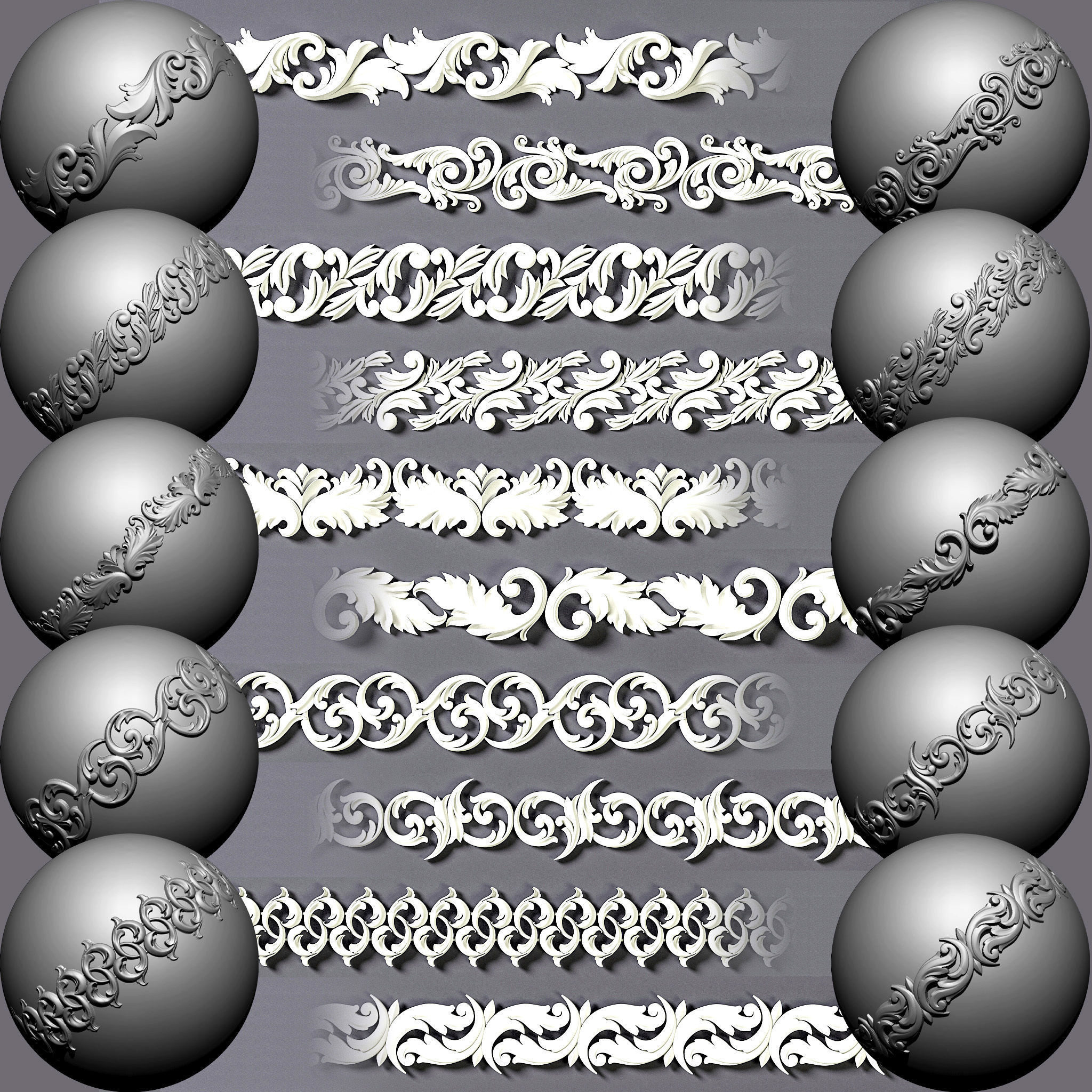 100 Seamless Trim Ornament Brushes 4K Alpha and 3DModels 3D model_9