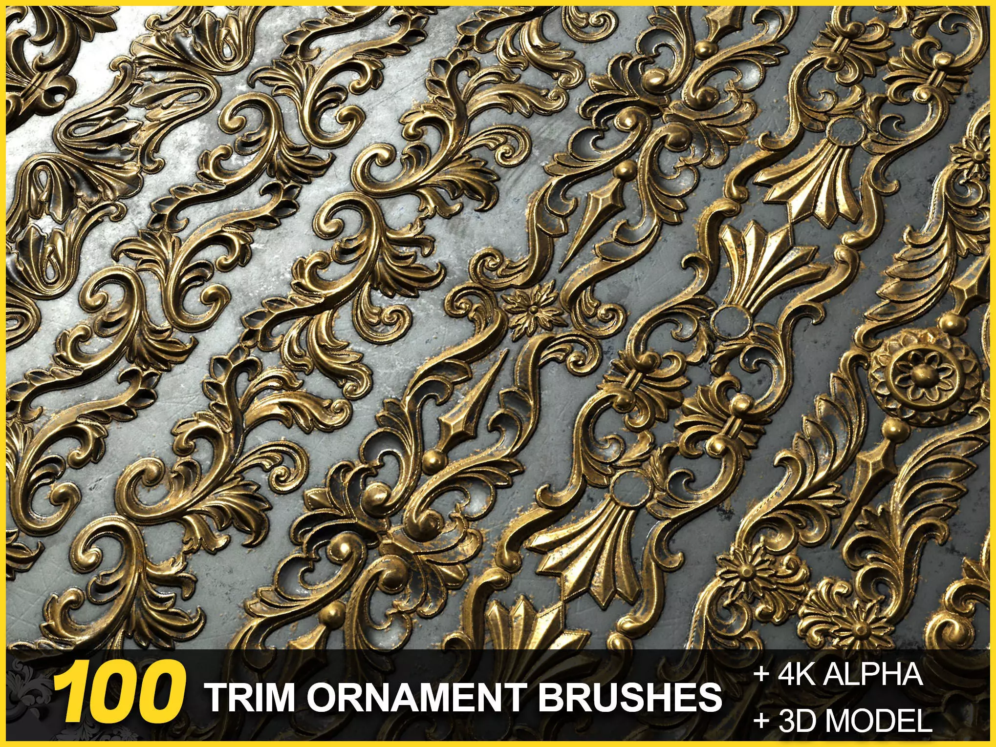 100 Seamless Trim Ornament Brushes 4K Alpha and 3DModels 3D model_0