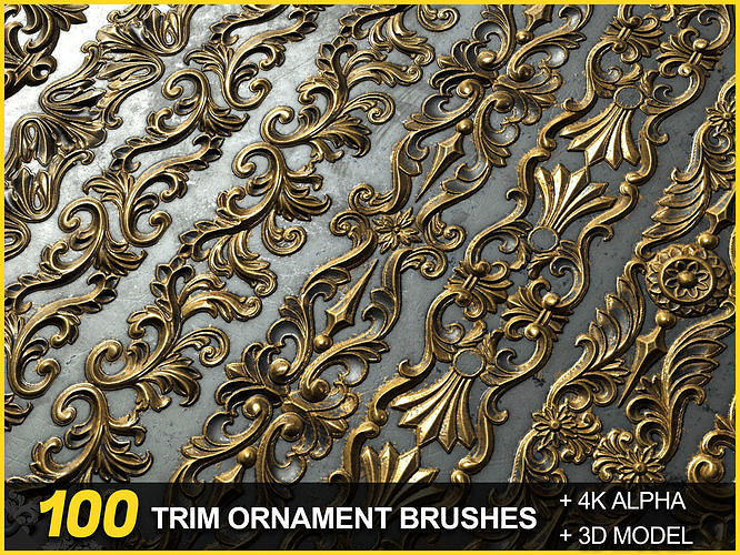 100 Seamless Trim Ornament Brushes 4K Alpha and 3DModels 3D model
