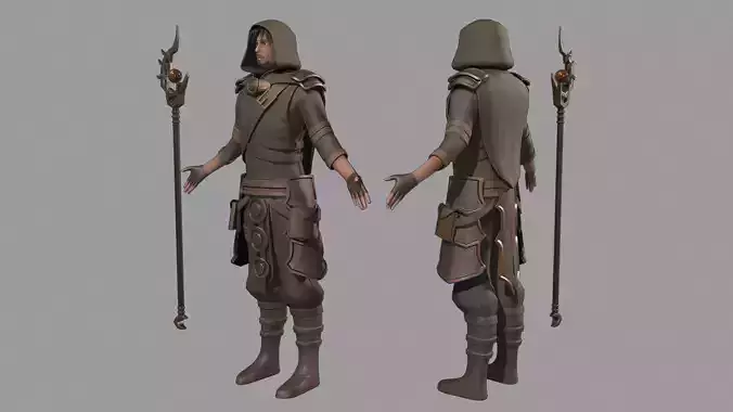 Magician man in hooded outfit 3D model