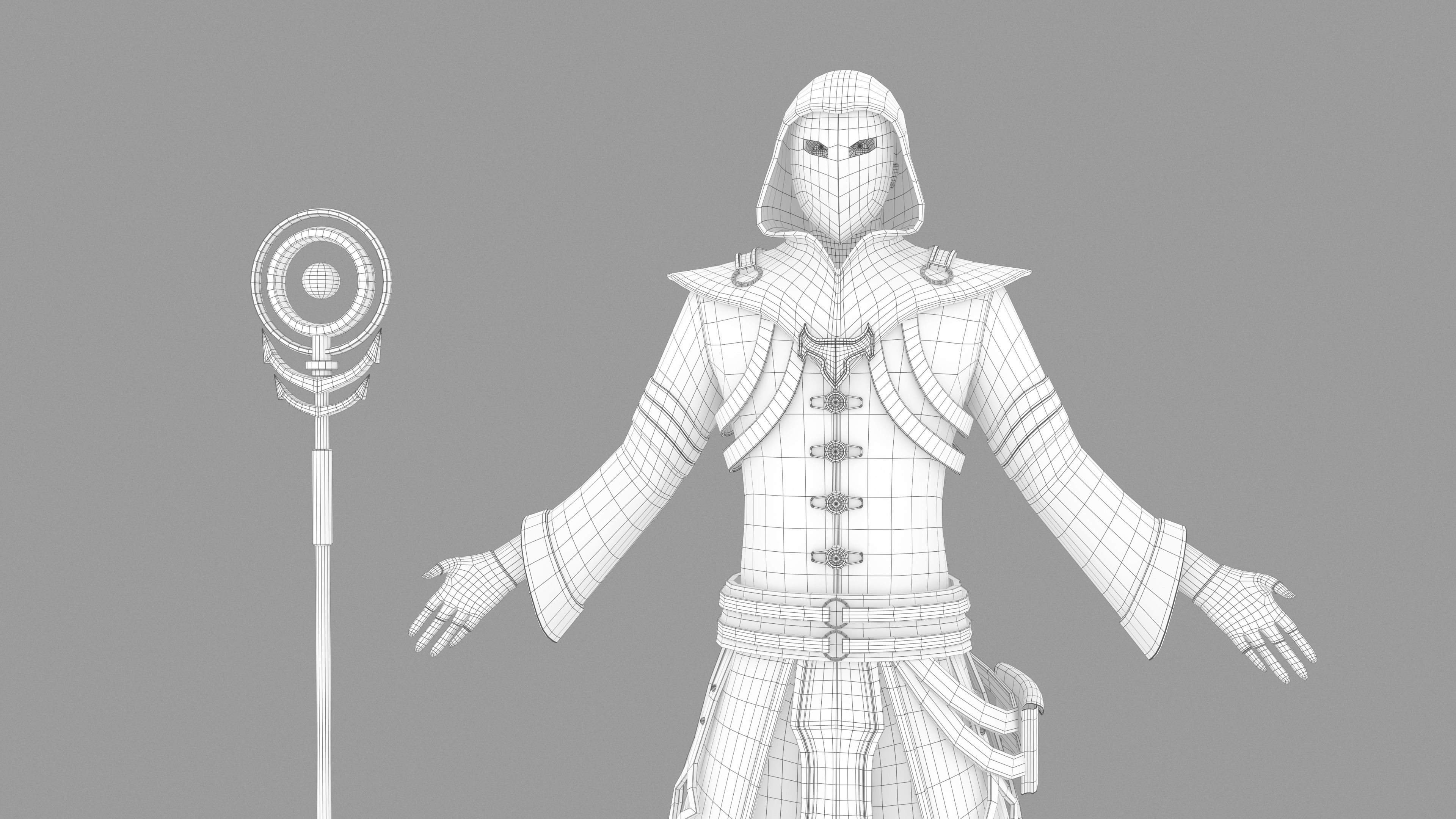 Magician person holding staff 3D model_14