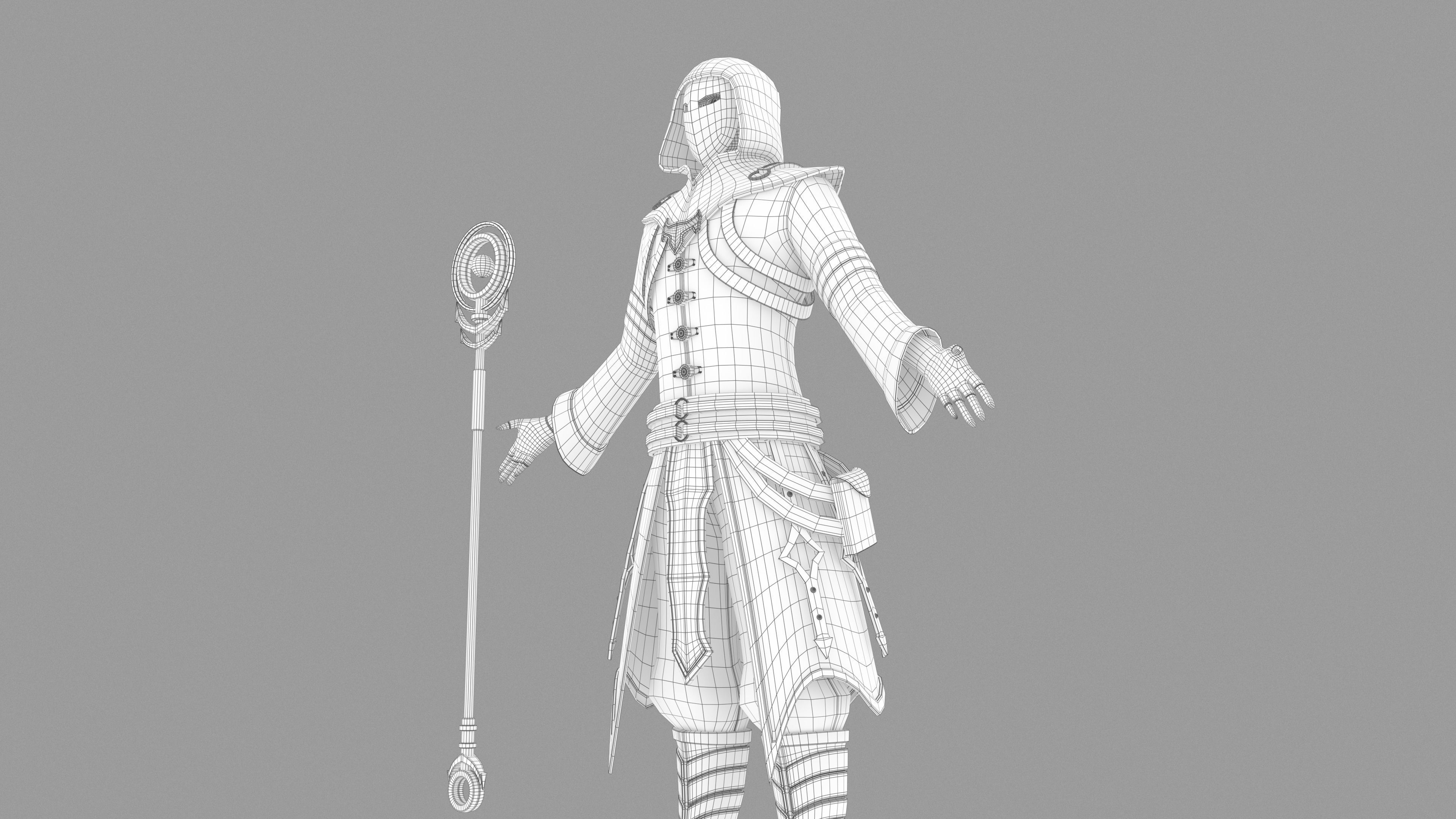 Magician person holding staff 3D model_12