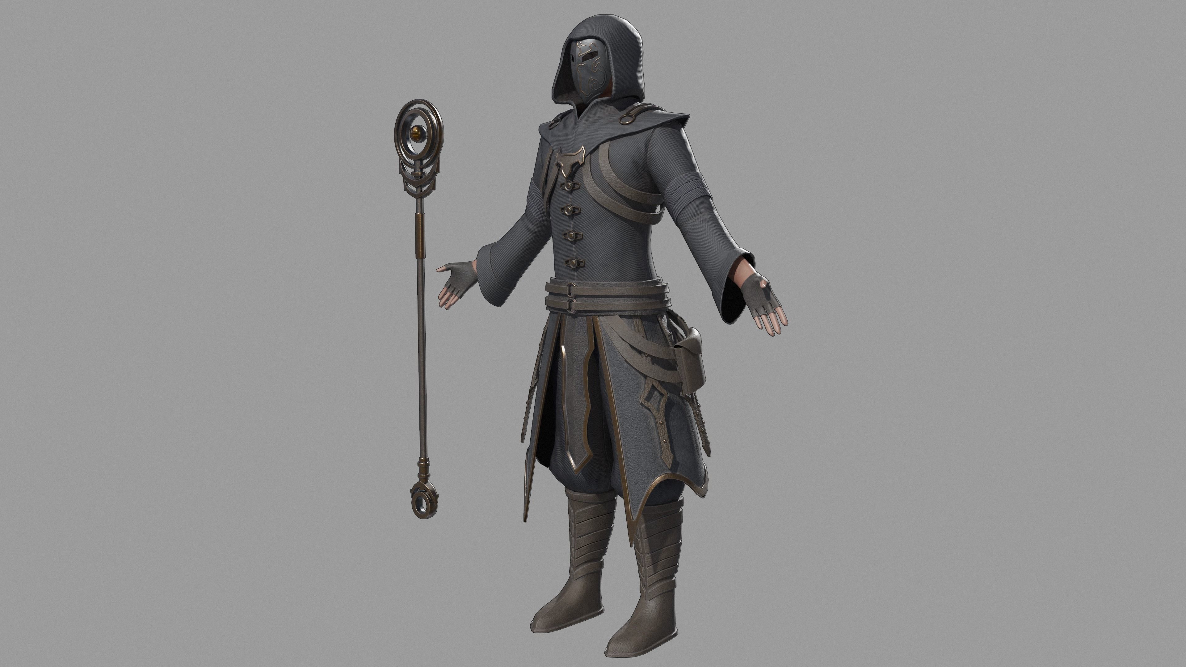 Magician person holding staff 3D model_1
