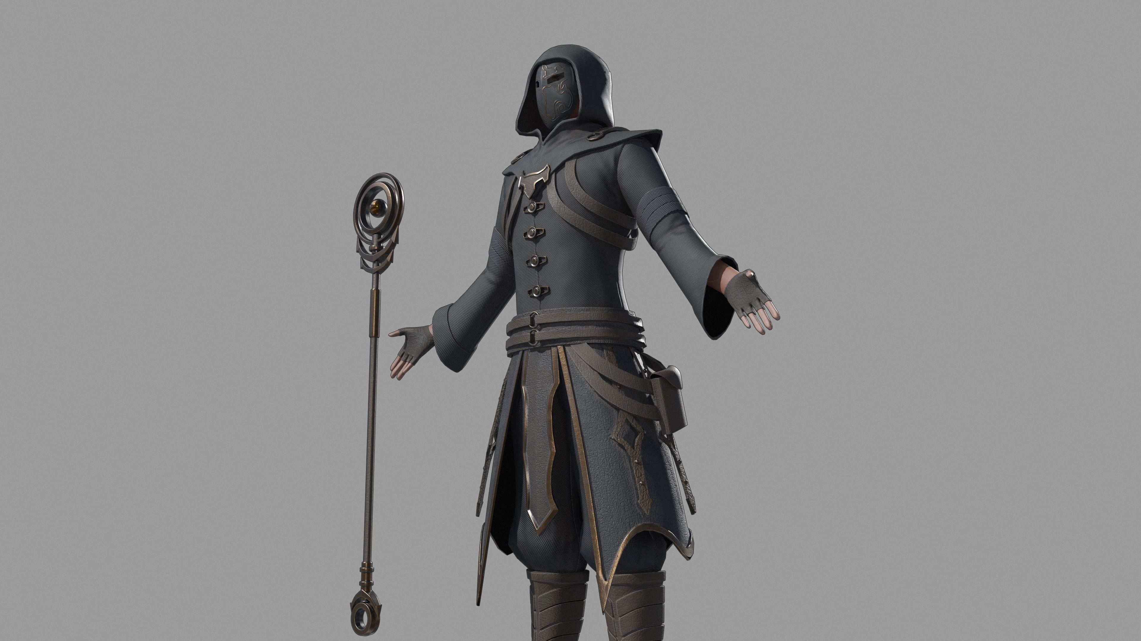 Magician person holding staff 3D model_7