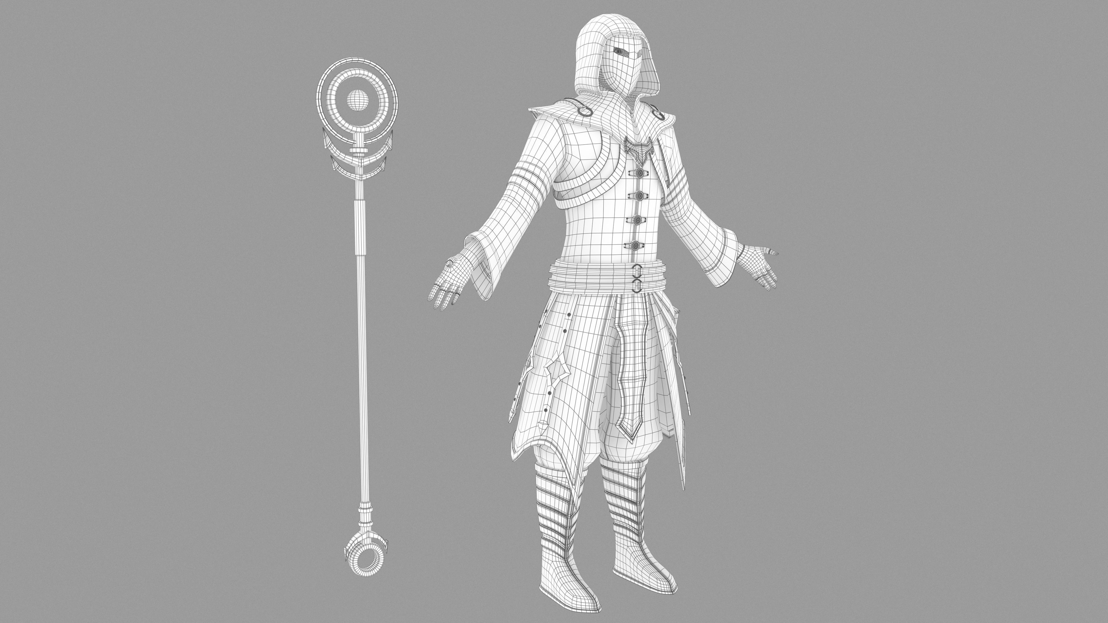 Magician person holding staff 3D model_13