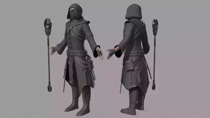 Magician person holding staff 3D model