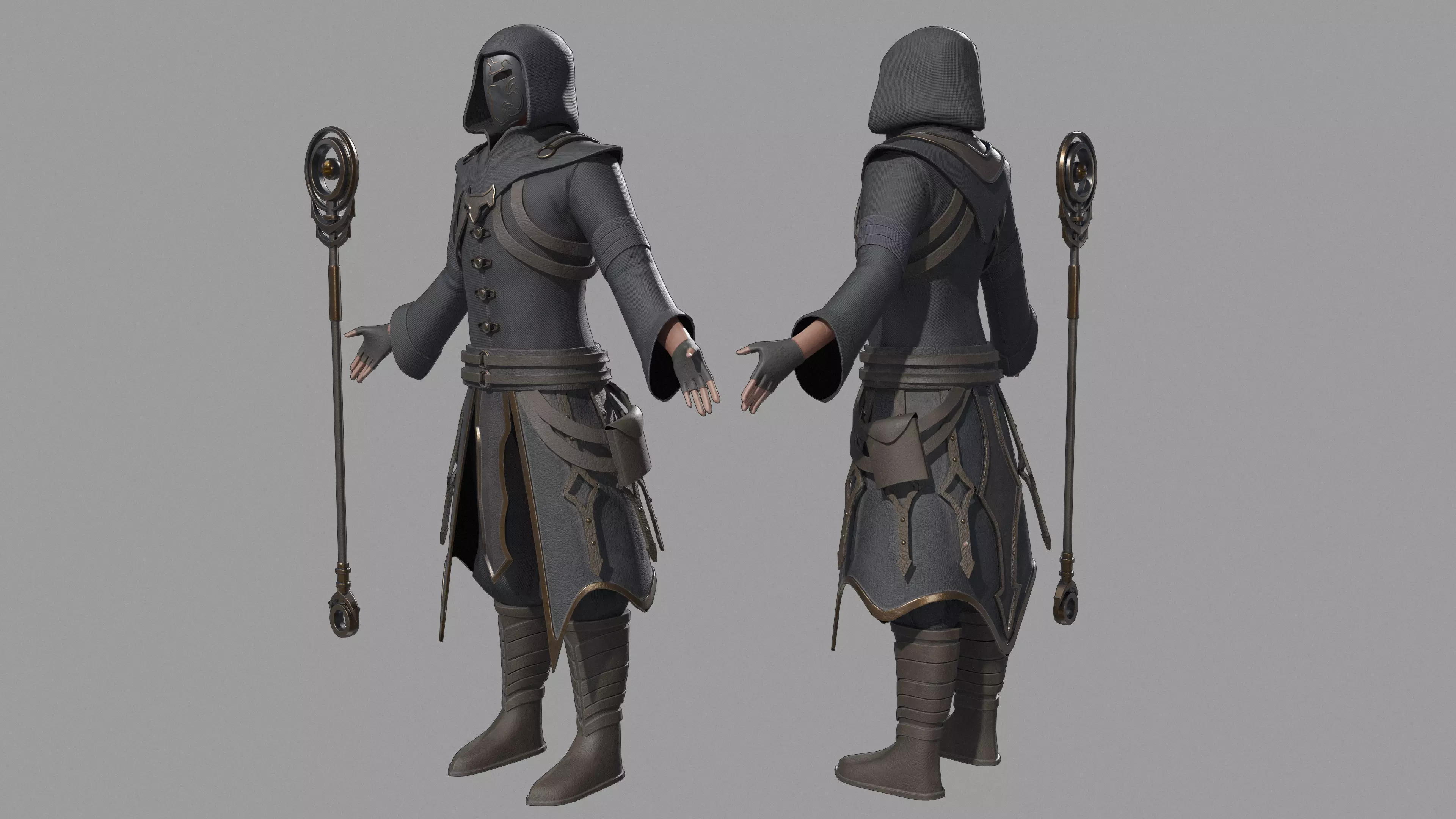 Magician person holding staff 3D model_0