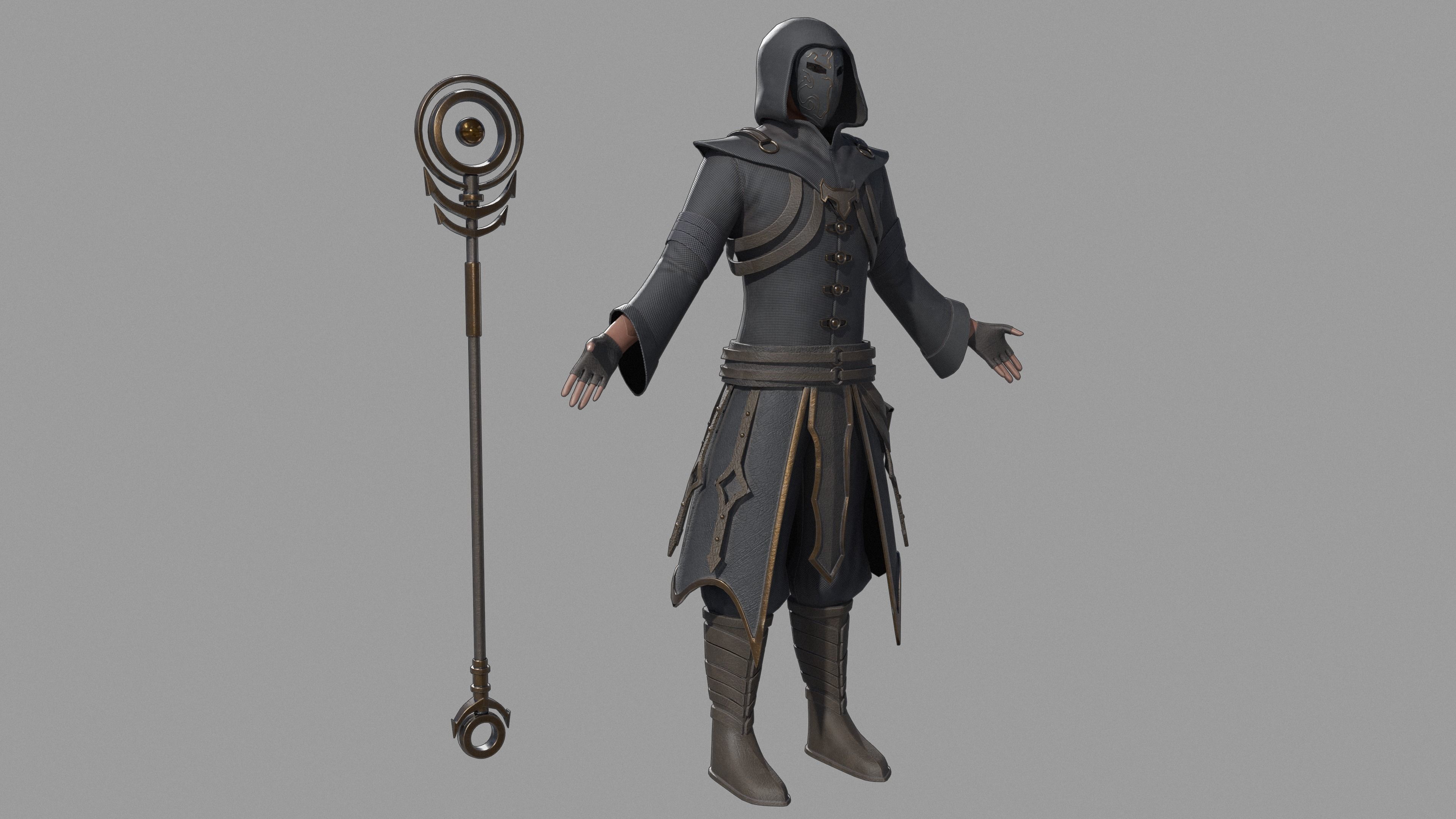 Magician person holding staff 3D model_5