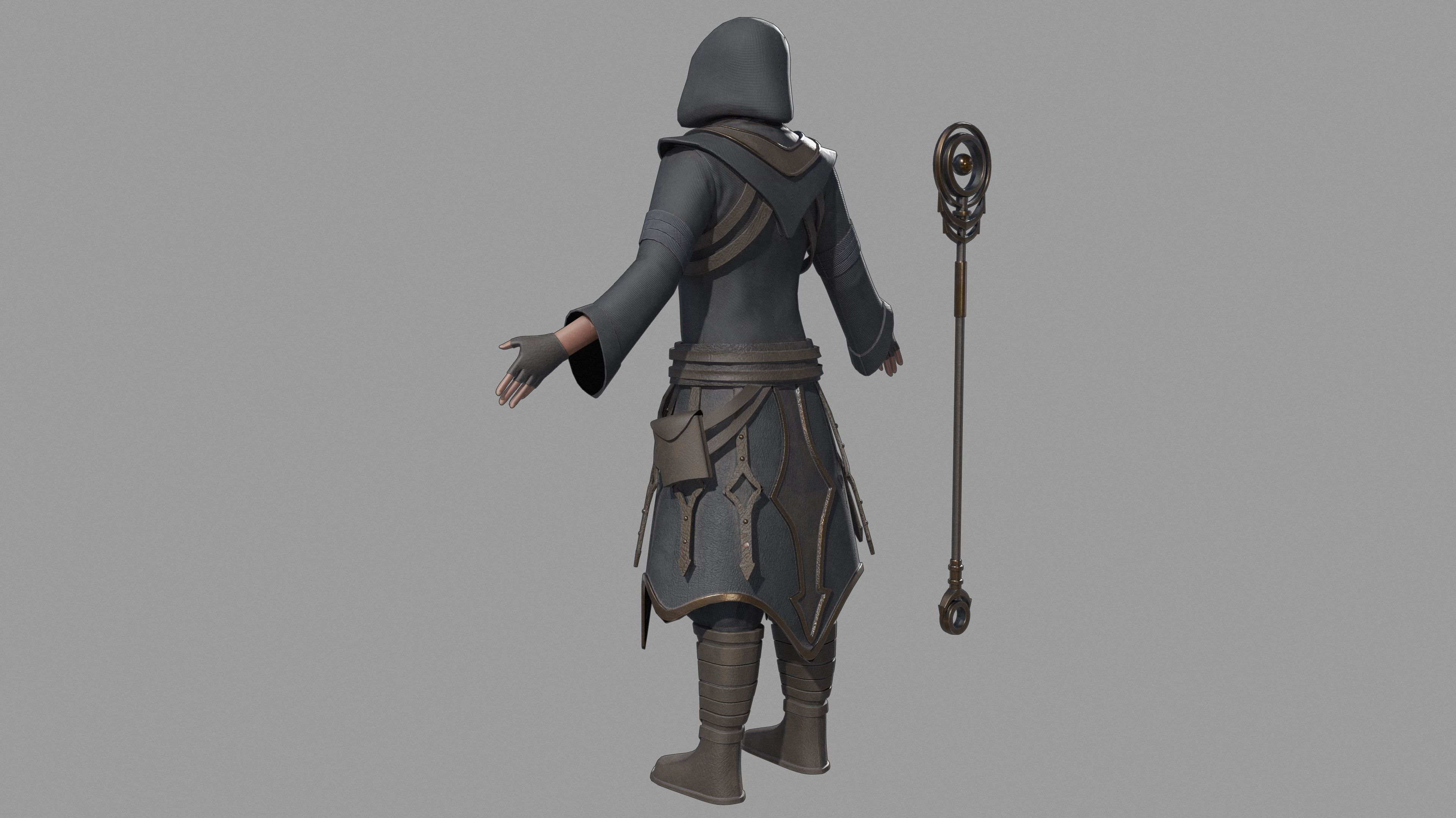 Magician person holding staff 3D model_3