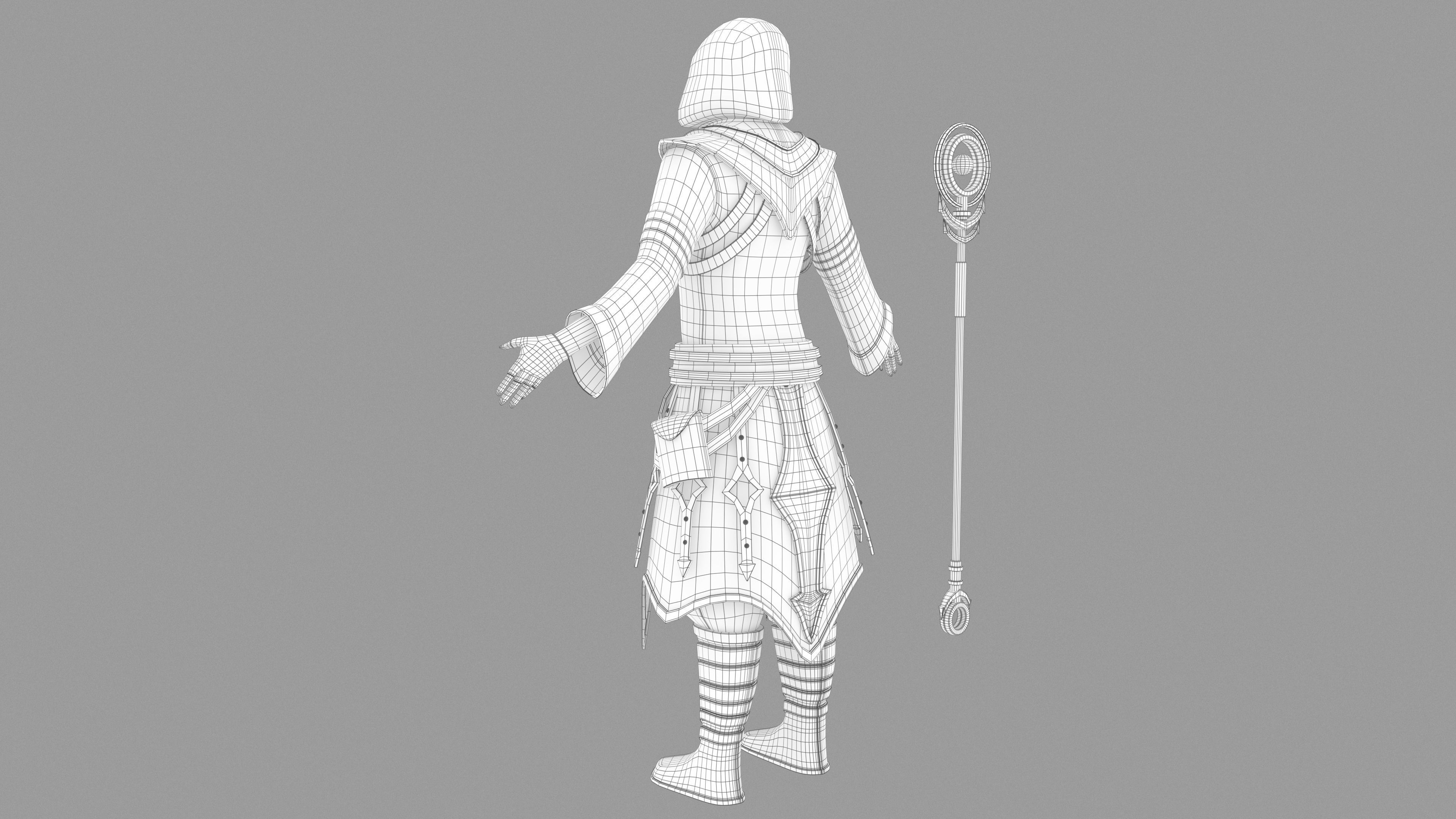 Magician person holding staff 3D model_9