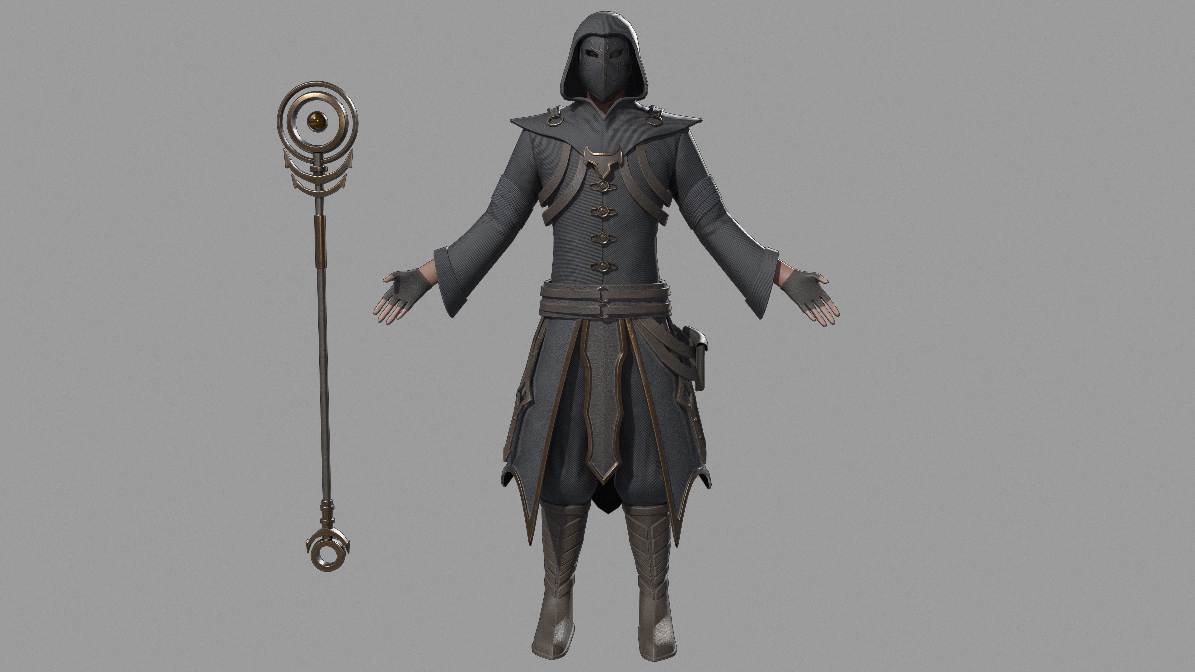Magician person holding staff 3D model_2