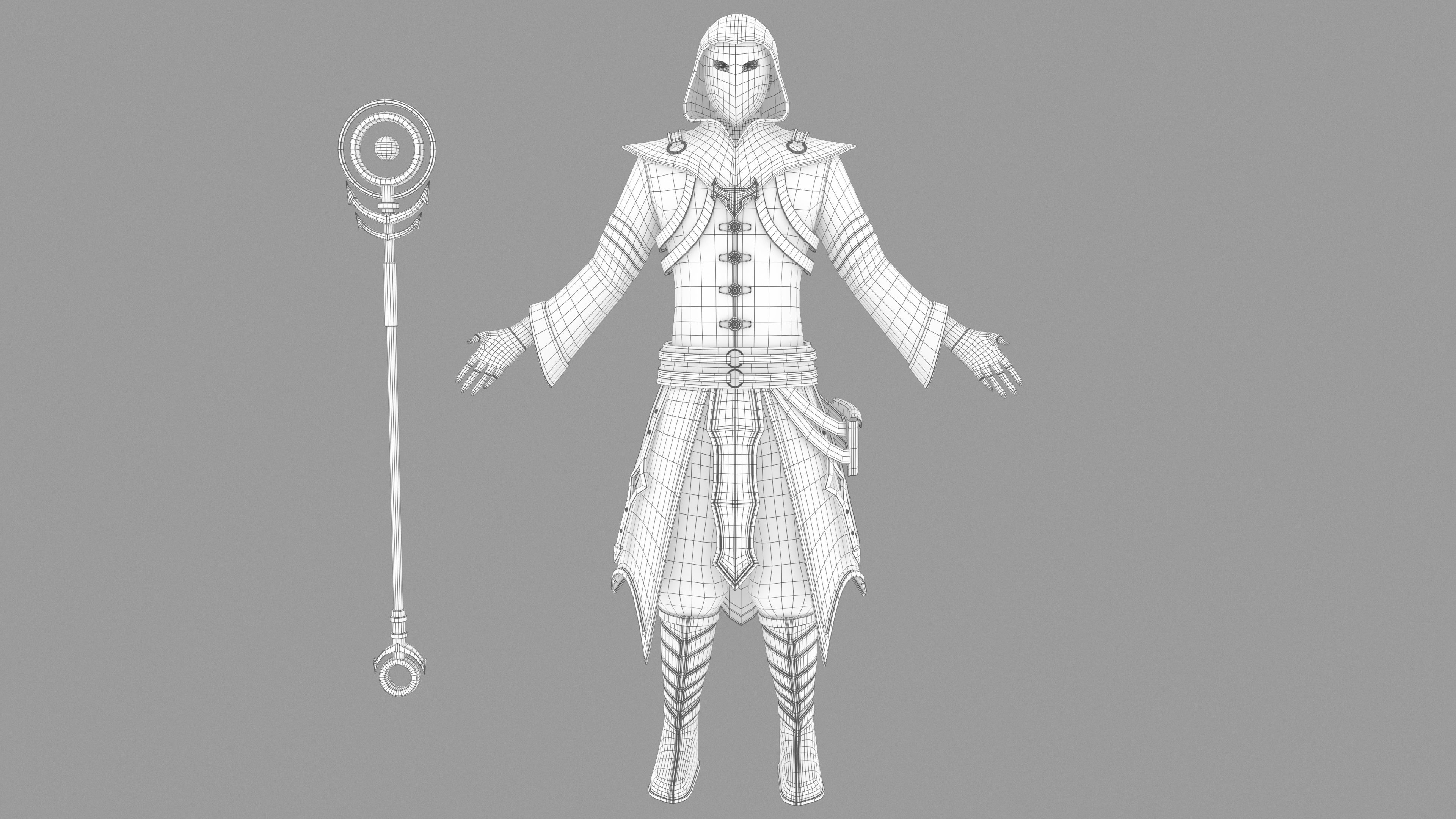 Magician person holding staff 3D model_11