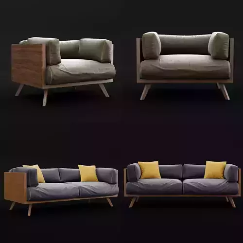 Reclaimed wood chair and sofa 2 3D Model Collection