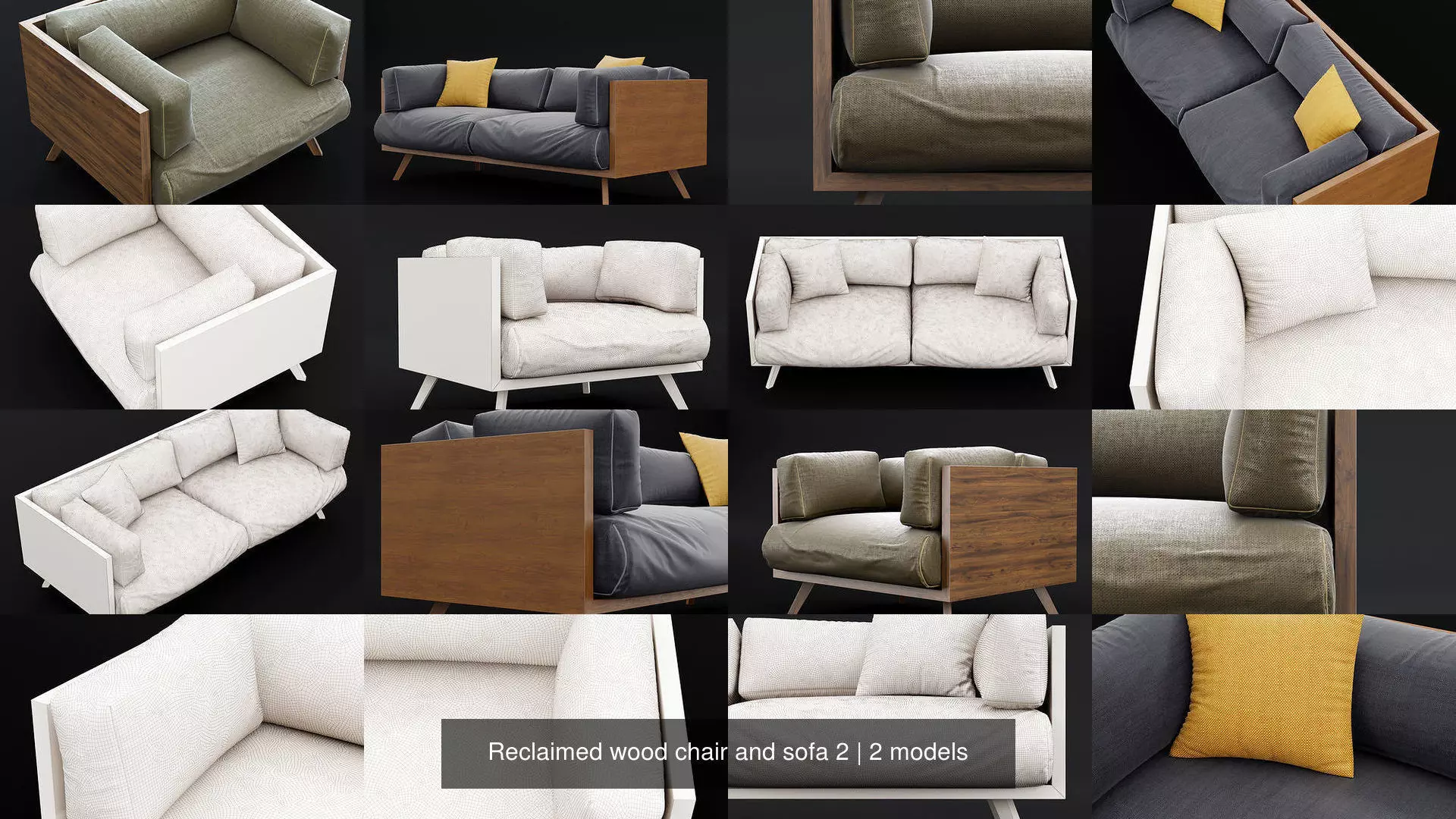 Reclaimed wood chair and sofa 2 3D Model Collection_1