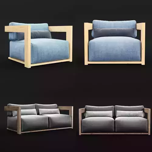 Reclaimed wood chair and sofa 1 3D Model Collection