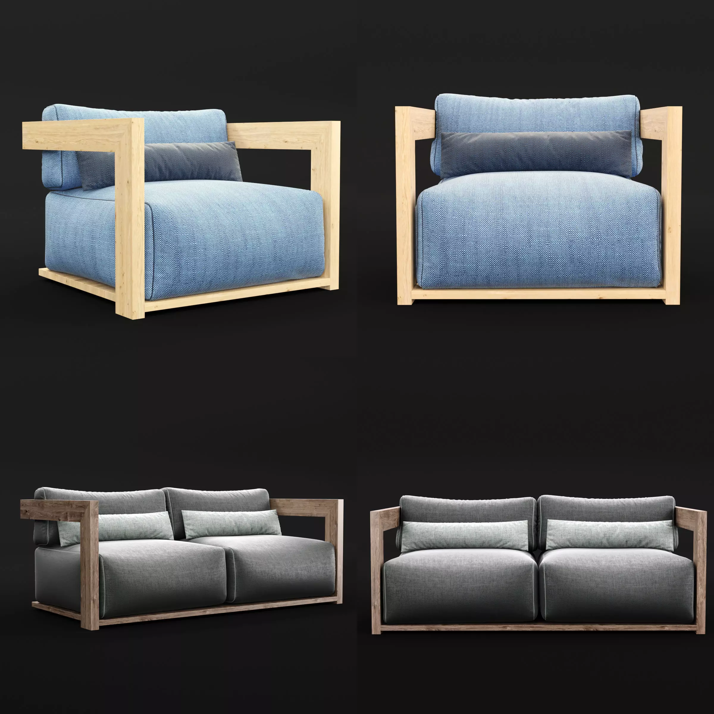 Reclaimed wood chair and sofa 1 3D Model Collection_0