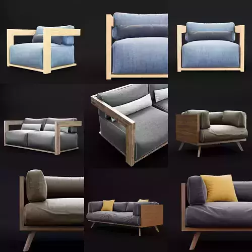Reclaimed wood chair and sofa all 3D Model Collection