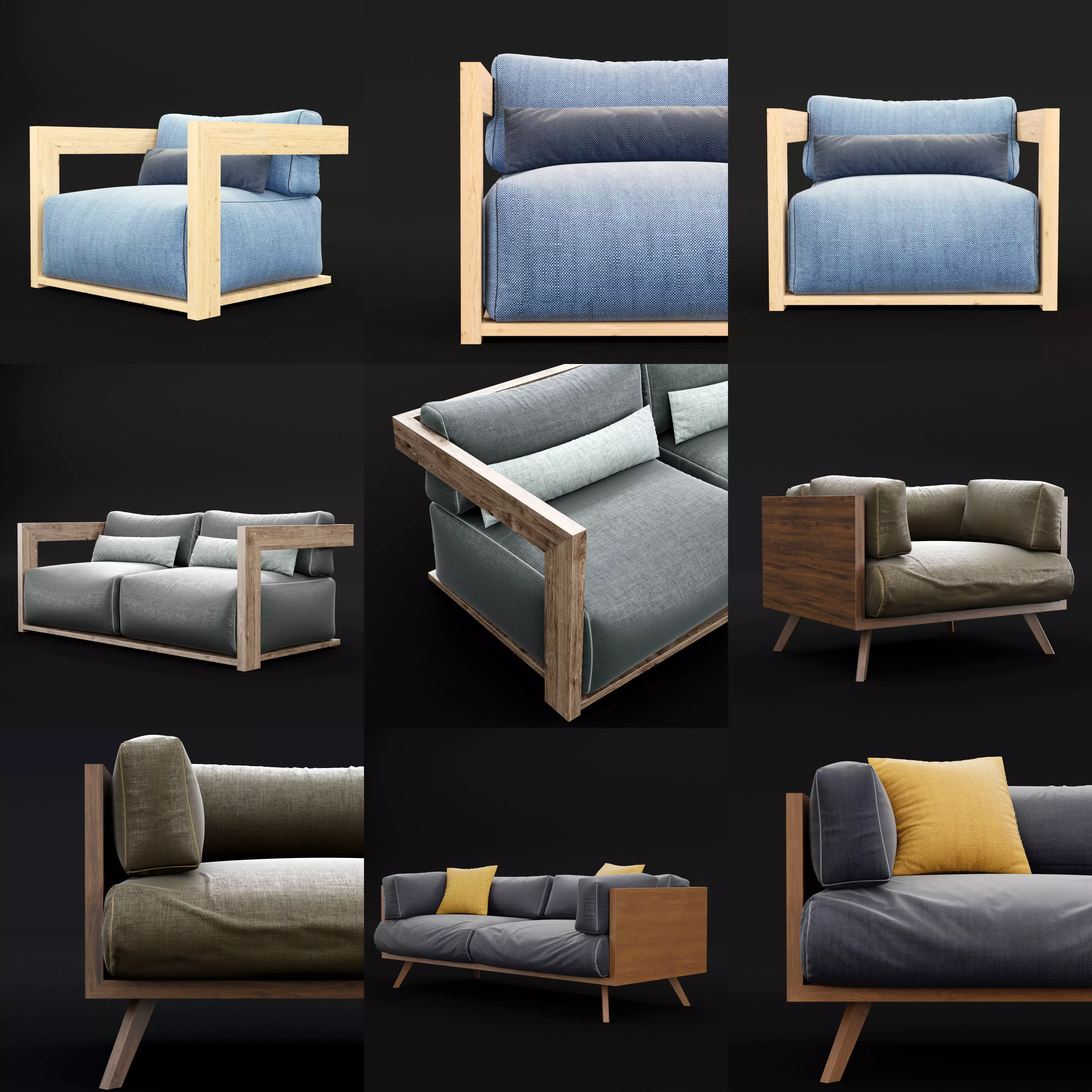 Reclaimed wood chair and sofa all 3D Model Collection_0