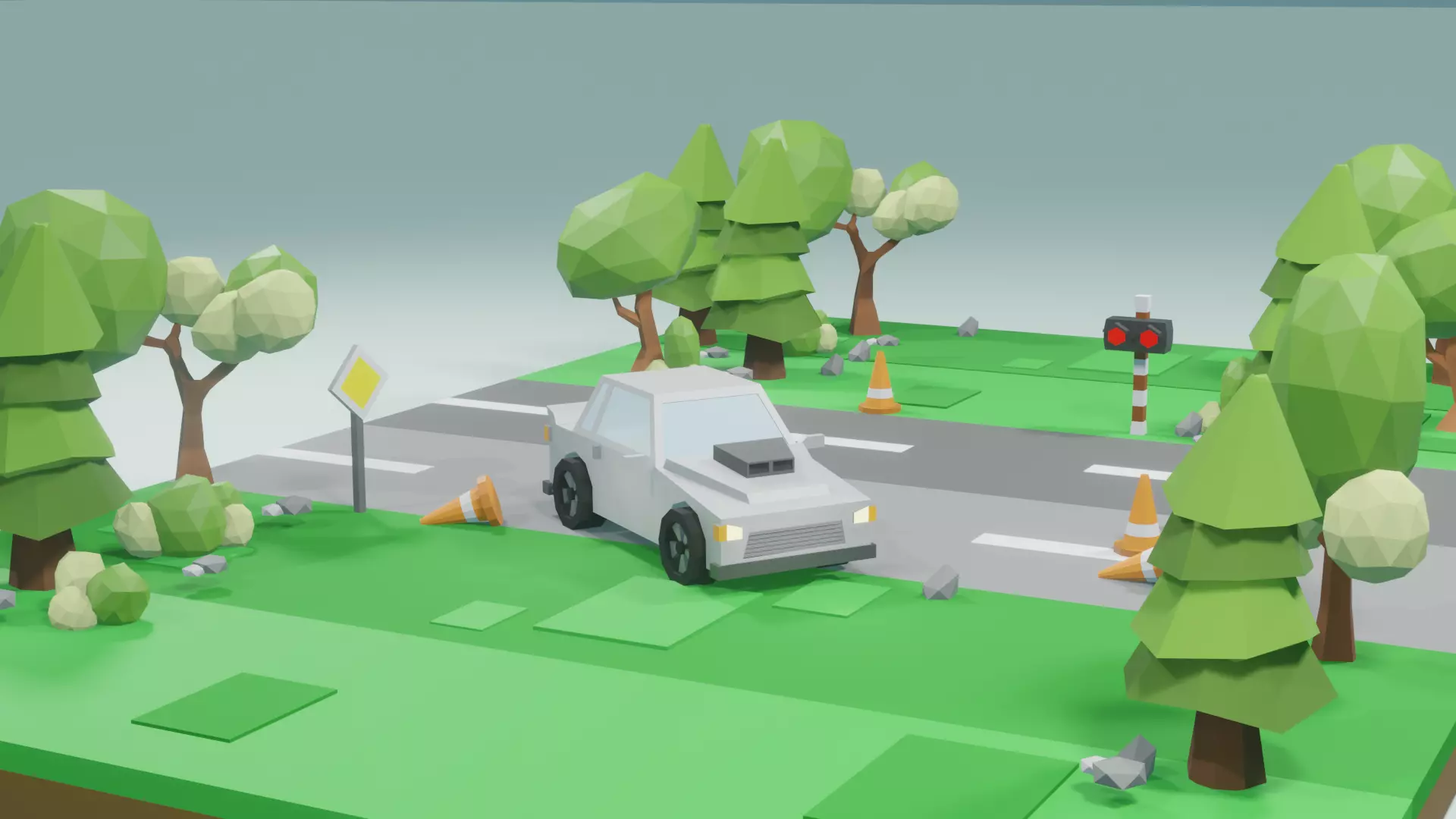 Game Asset cars train environment Low-poly 3D model_0