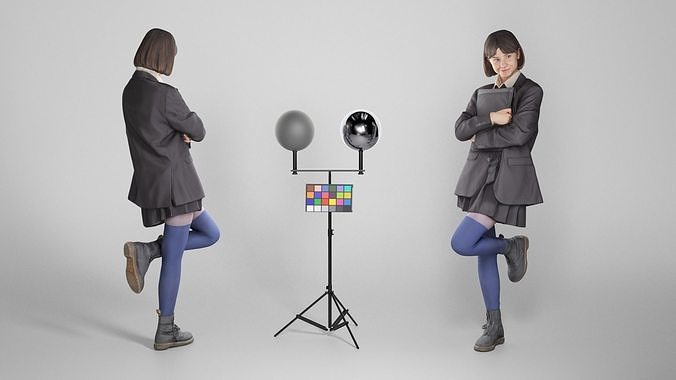 Attractive girl in school uniform 258 Low-poly 3D model