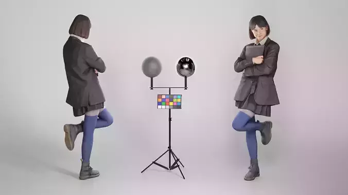 Attractive girl in school uniform 258 Low-poly 3D model
