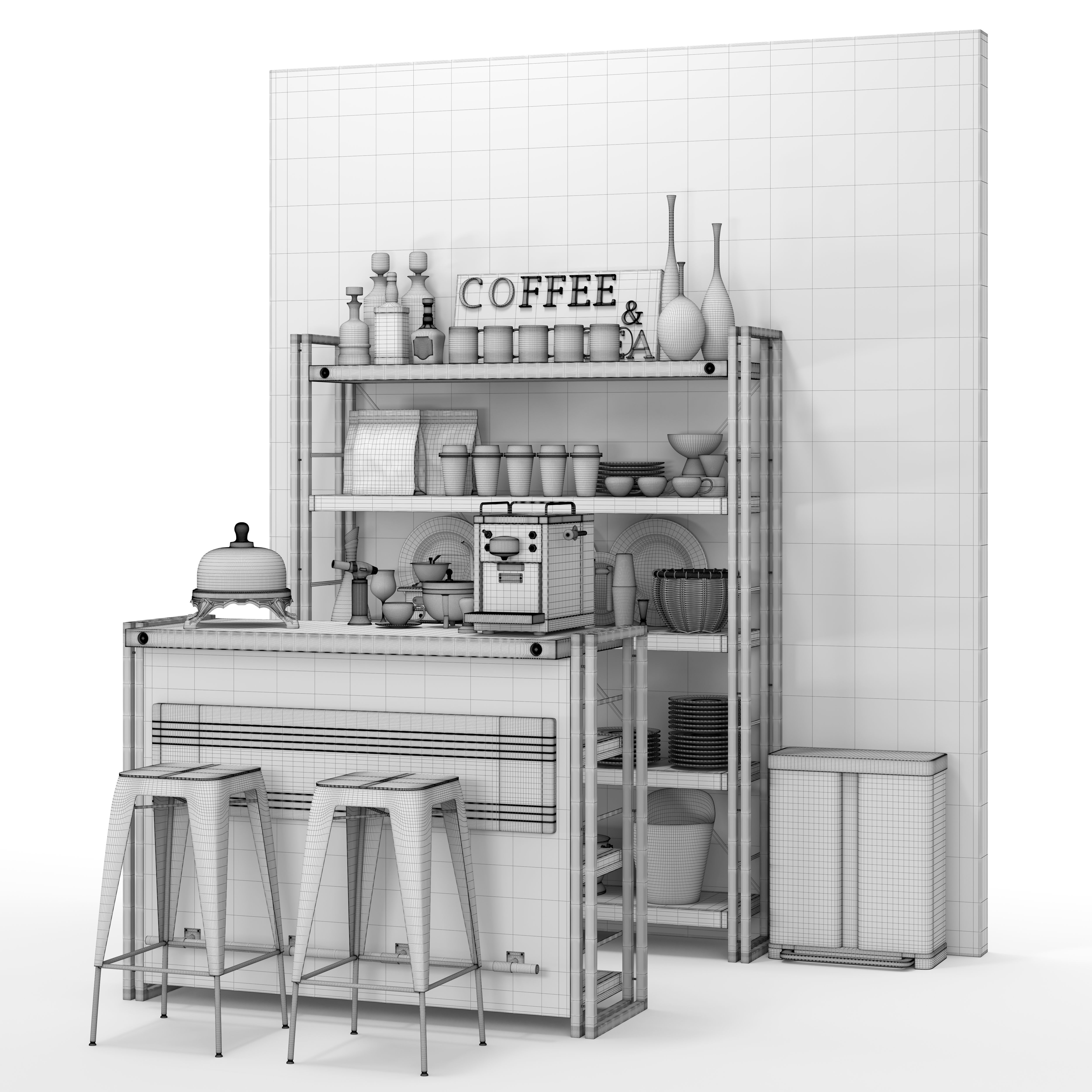 Coffee Shop Bar 3D model_11
