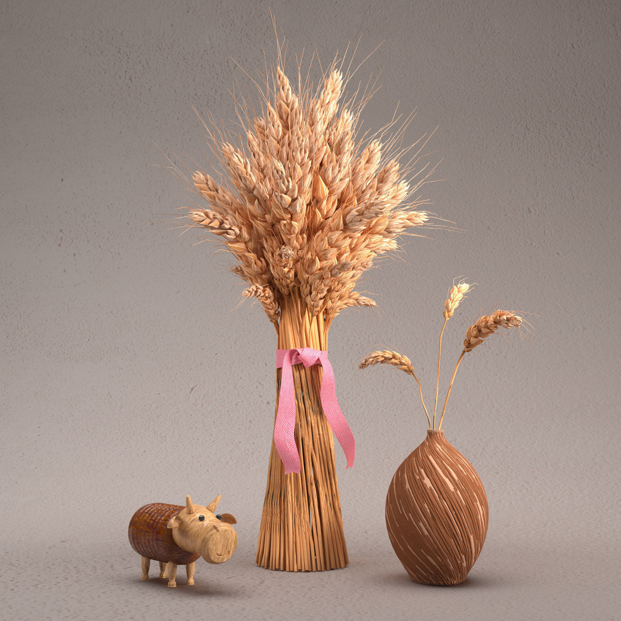 Composition with wheat Low-poly 3D model_1