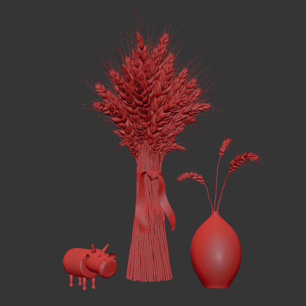 Composition with wheat Low-poly 3D model_4