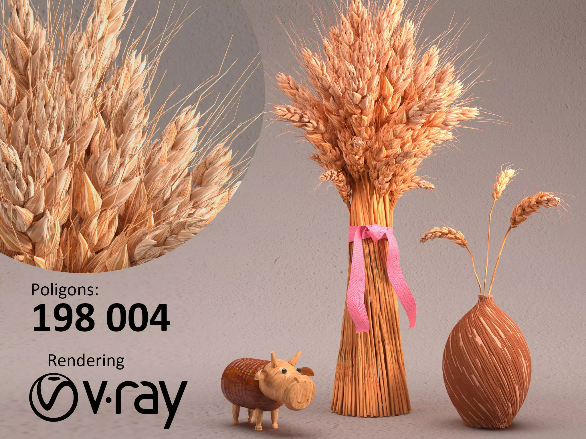 Composition with wheat Low-poly 3D model_0