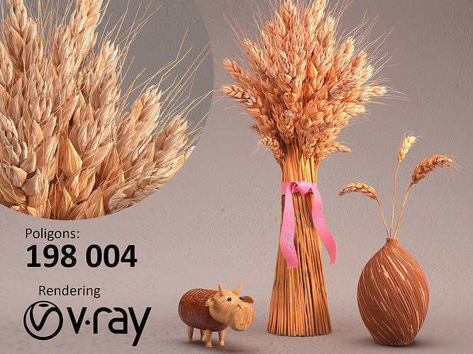 Composition with wheat Low-poly 3D model
