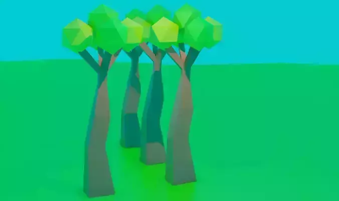 Low Poly Tree three trees in field