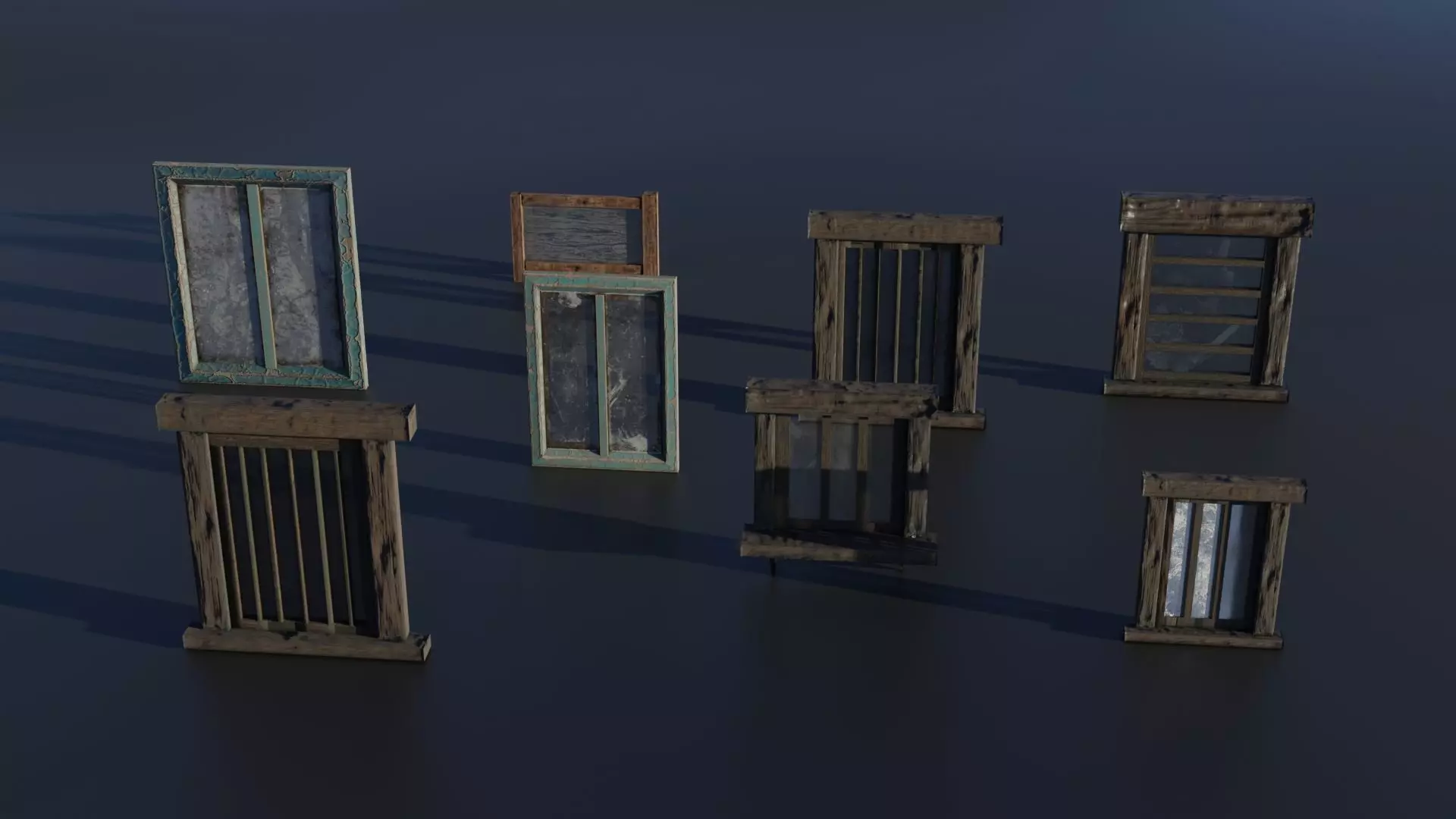 Windows wooden doors and Low-poly 3D model_0