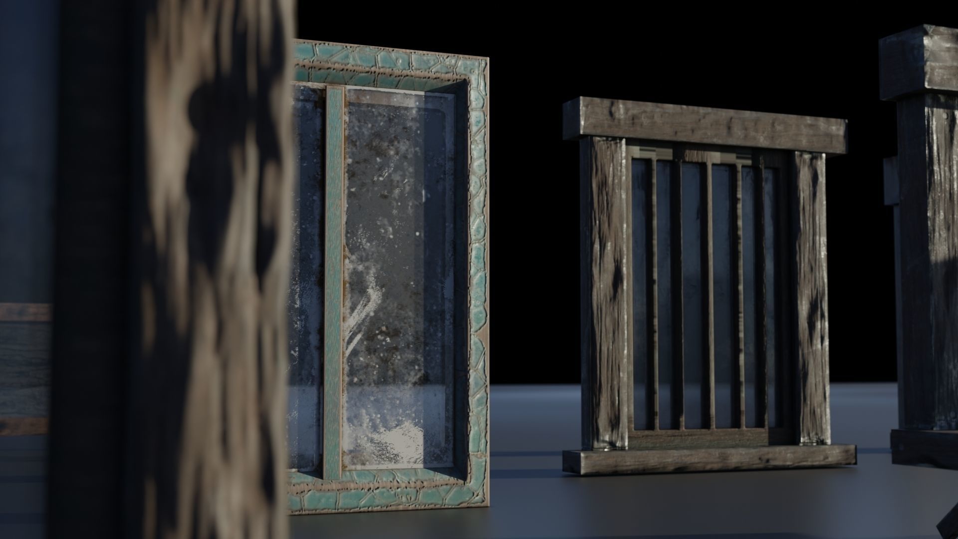 Windows wooden doors and Low-poly 3D model_2