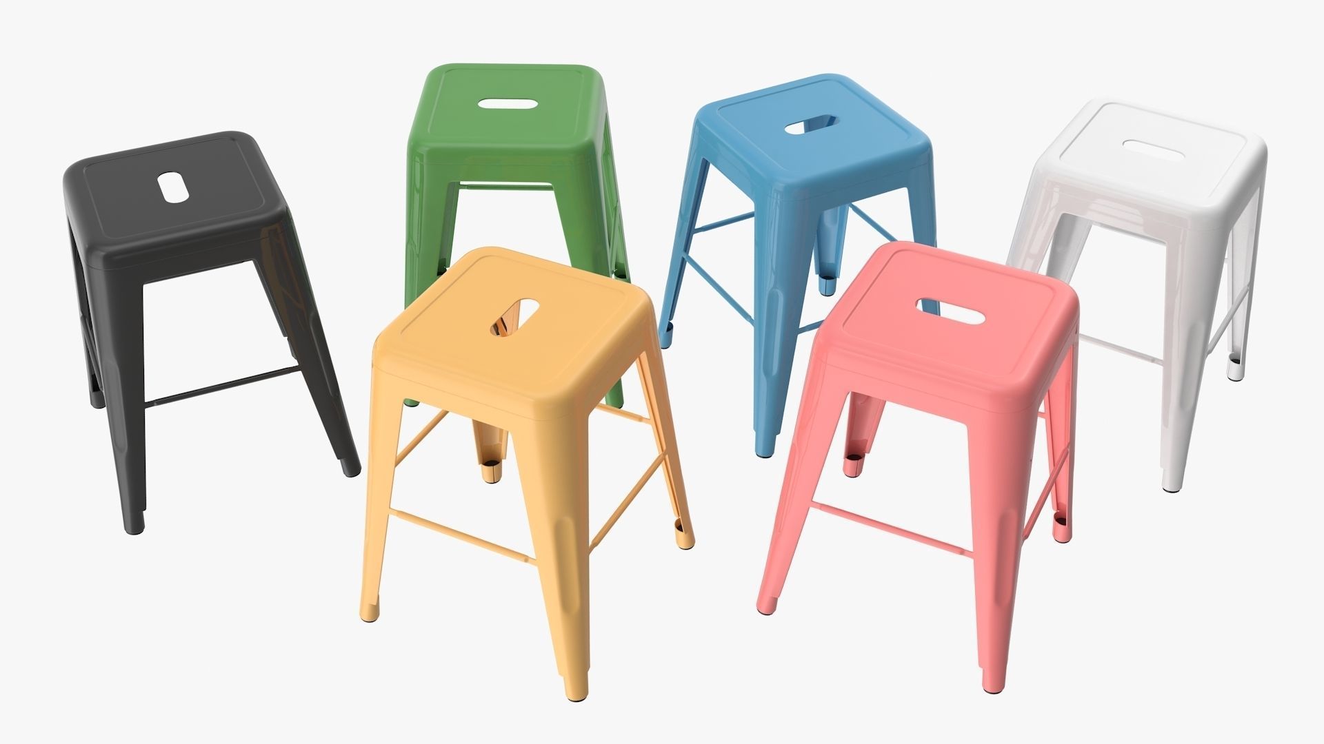 Metal Stool Low-poly 3D model_8