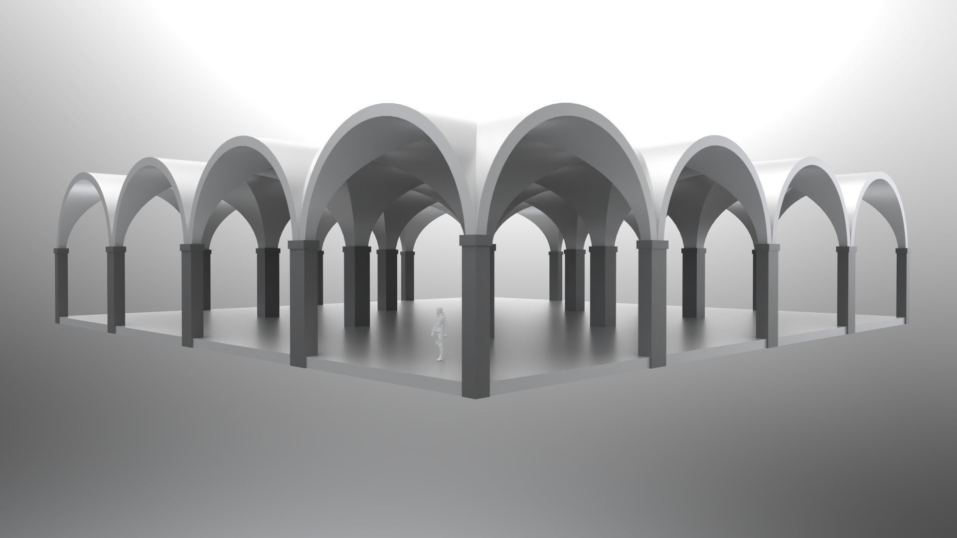 Arched Vault Structure Array Architecture Design 3D model_1