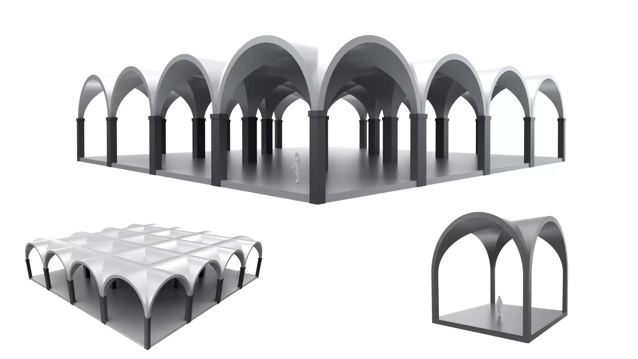 Arched Vault Structure Array Architecture Design 3D model_0
