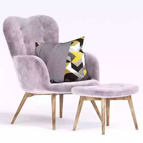 Contemporary Light Pink Fabric Tufted Armchair 3D model