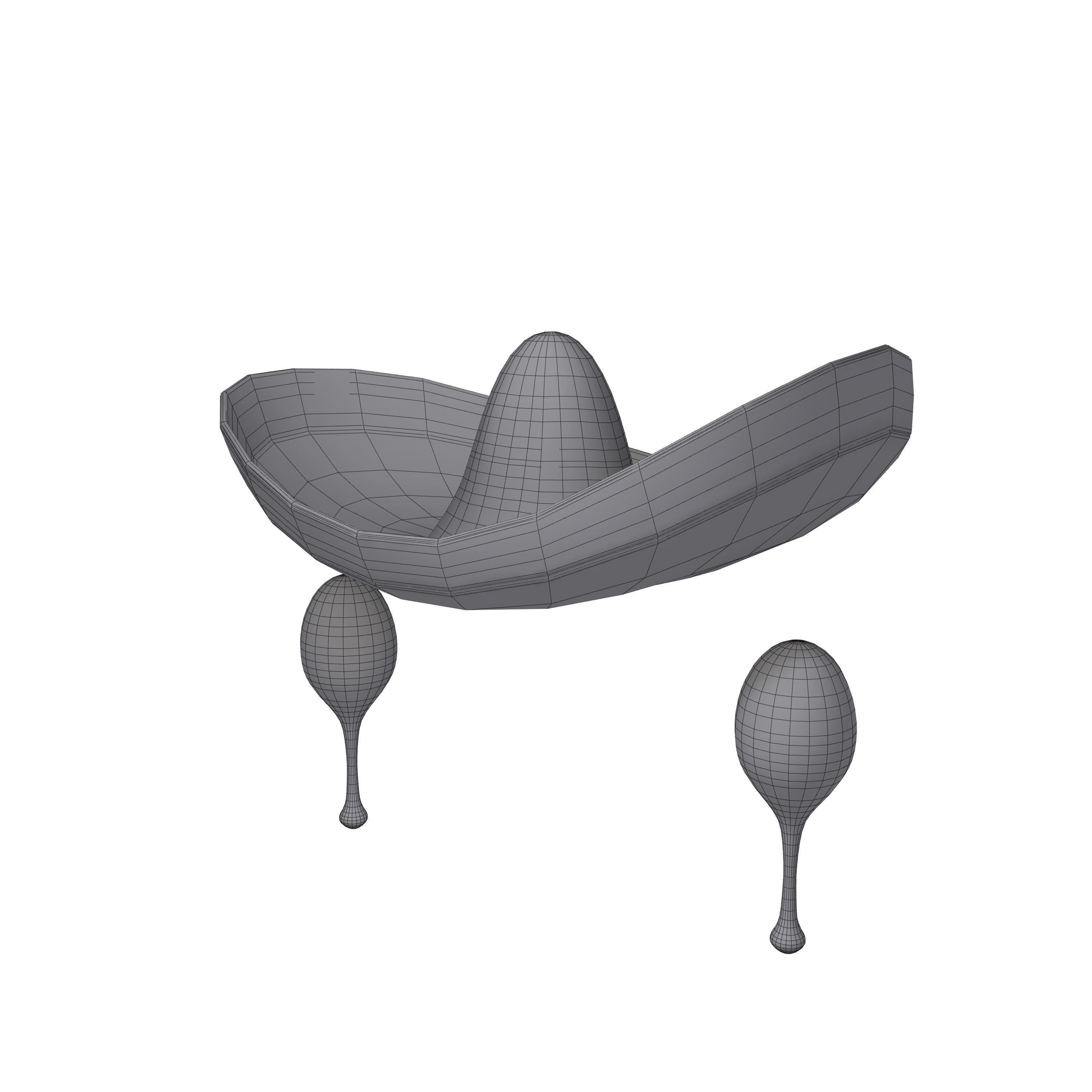 Sombrero And Maracas Cartoon 3D model_7