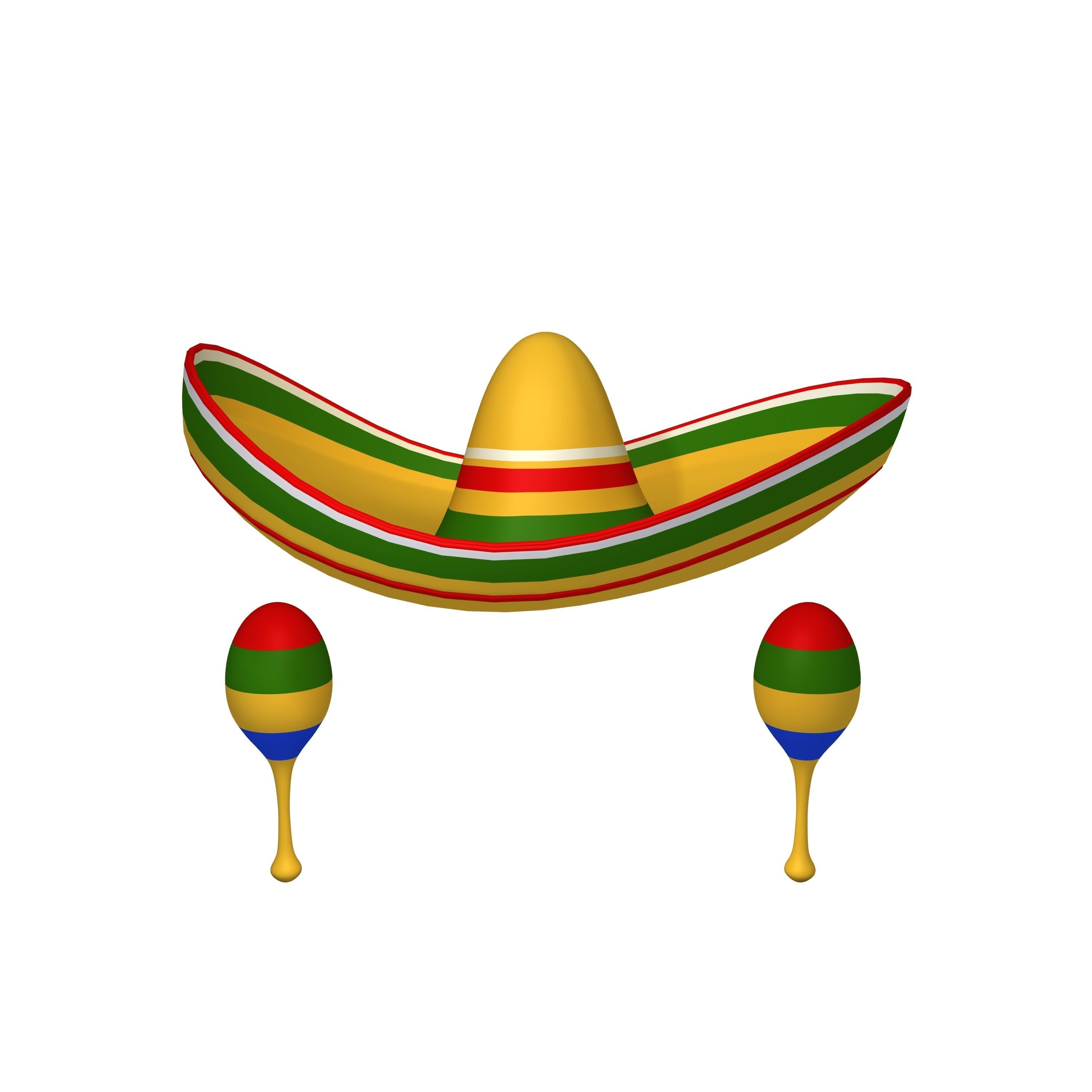 Sombrero And Maracas Cartoon 3D model_2