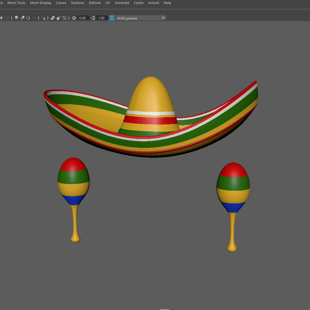 Sombrero And Maracas Cartoon 3D model_12